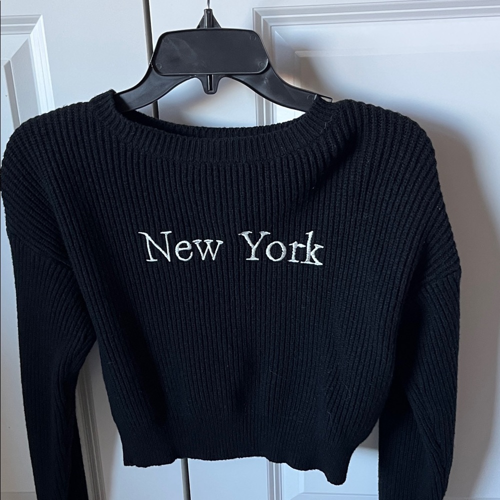 Forever 21 Black Ribbed Sweater with New York Detail
